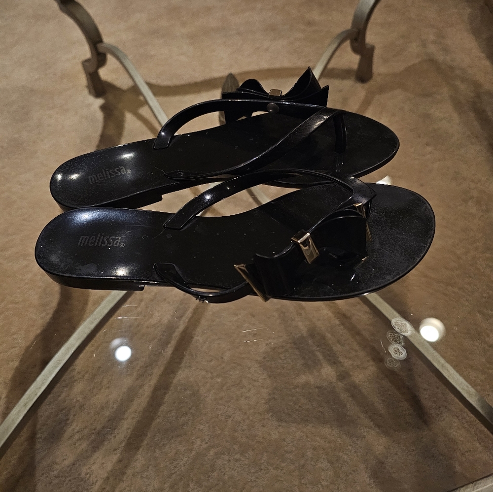 Melissa Glossy Black Bow Sandals